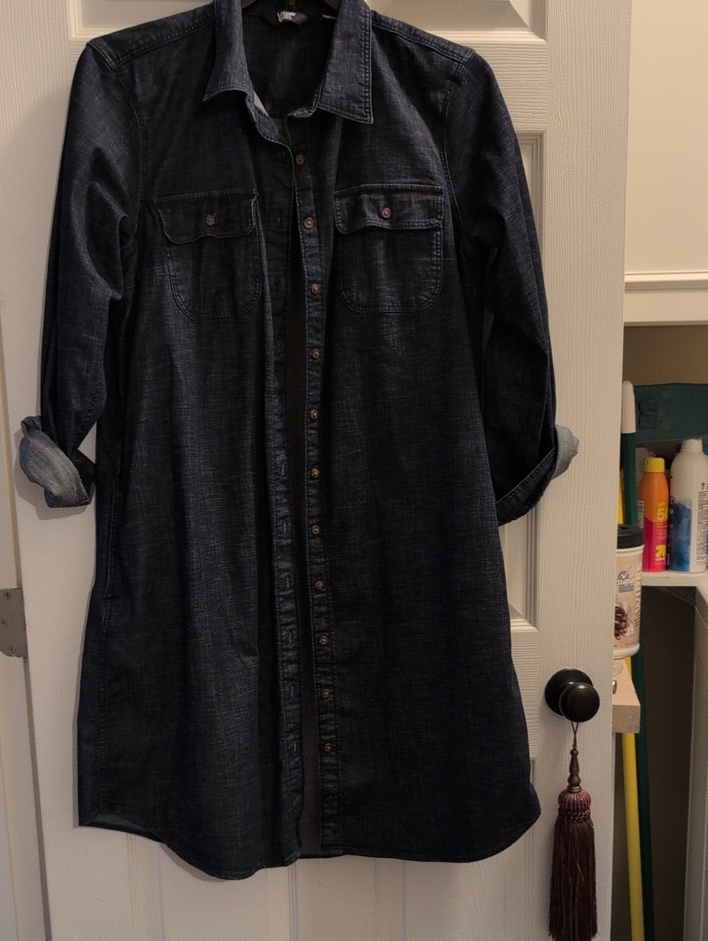 Lands End denim-look button-up dreas